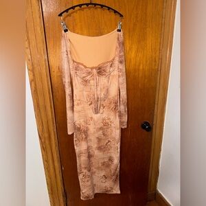 SHEIN Peach Floral Midi Dress